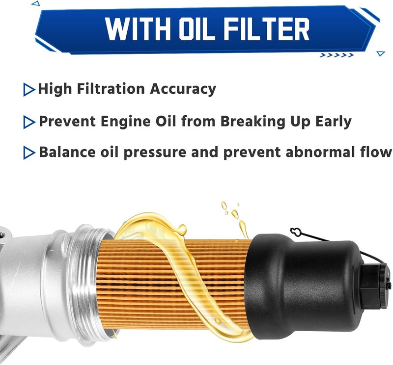liriuda Aluminium Oil Filter Housing with Engine Oil Cooler Assembly 06F115397H Fit for VW Passat GTI Jetta Eos Golf Audi A3 A4 TT Ouattro Volkswagen FSI 2.0L Turbo 2005-2013 Replace 06F115397K - Image 4